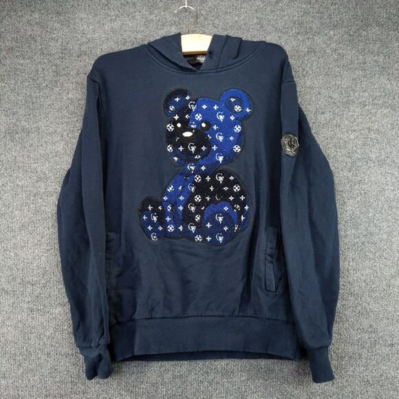Avenue George V Paris Pullover Hoodie Size L Blue Embroidered Bear SEE DESC - Picture 2 of 12